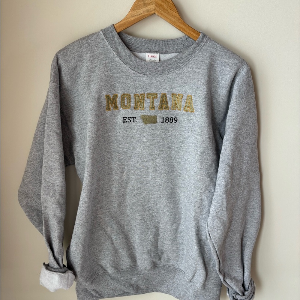 Hanes Gray Crewneck with Gold Montana Print